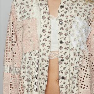 POL Pink Lace Blouse with Floral Patterns